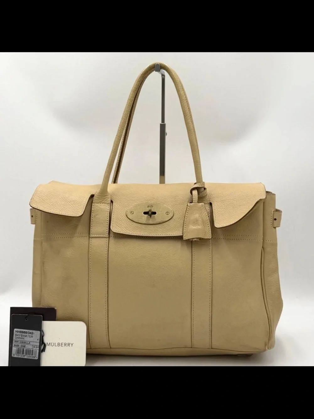 Mulberry Beige Leather Satchel with Signature Turn-Lock
